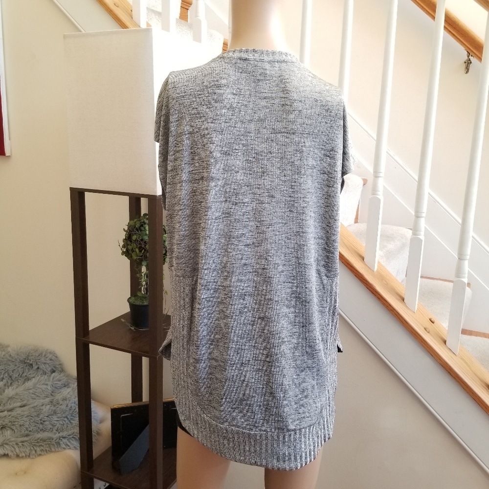 Bar III Ribbed -Trim High-Low Sweater Silver M - Picture 3 of 4
